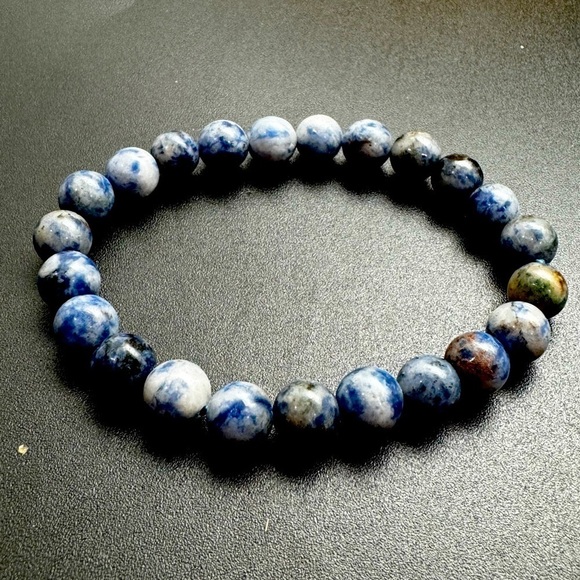 Jewelry - New! Sodalight Blue and White 8mm Beaded Bracelet